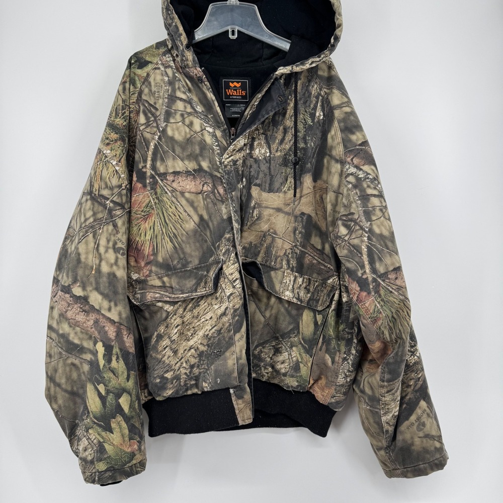 Walls Outdoor Goods Mens Mossy Oak Camo Hooded Bomber Jacket XL P336091
